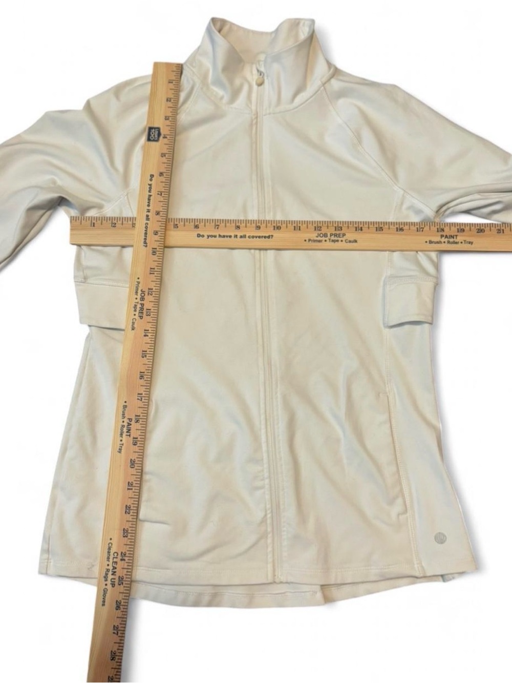 Apana White Full Zip Athletic Jacket Medium Vented Back Thumbholes Yoga Gym - Picture 4 of 4